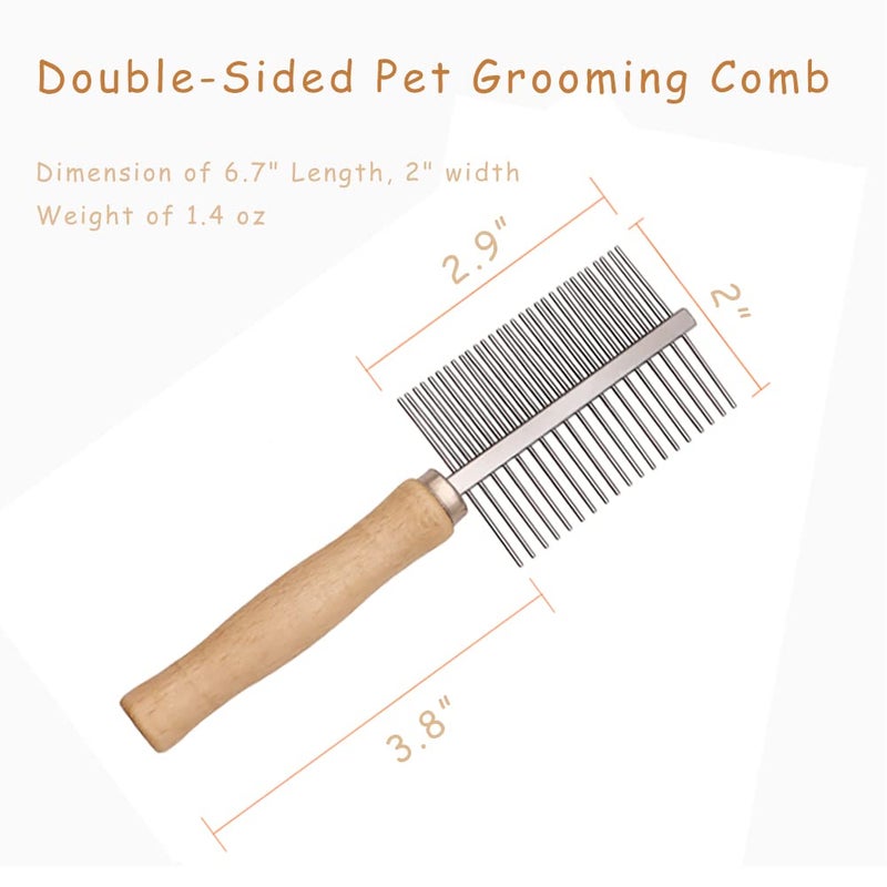 koofull Dog Cat Pet Comb Double-Sided Grooming Brush Metal Comb for Loosening up Removing Mats Debris Tangles and Knots Wooden Handle Stainless Steel Tooth Perfect for Honghair Pets - Image 4